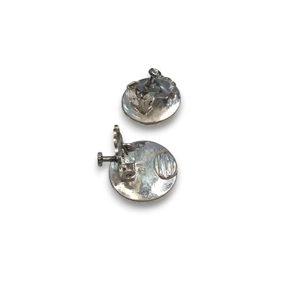 Vintage Silver Gold Tone Round Rope Marked LC Liz Claiborne Clip on Earrings - Picture 4 of 4
